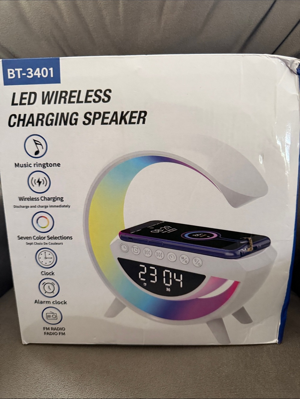 LED Wireless Charging Speaker - White with Rainbow Accent
